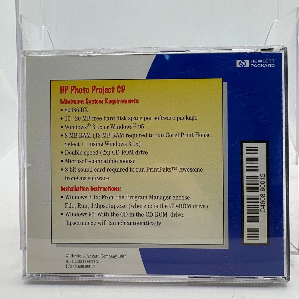 Vintage HP Photo Project CD ROM Windows 95 3.1 C4608-60012 Hewlett Packard 1997